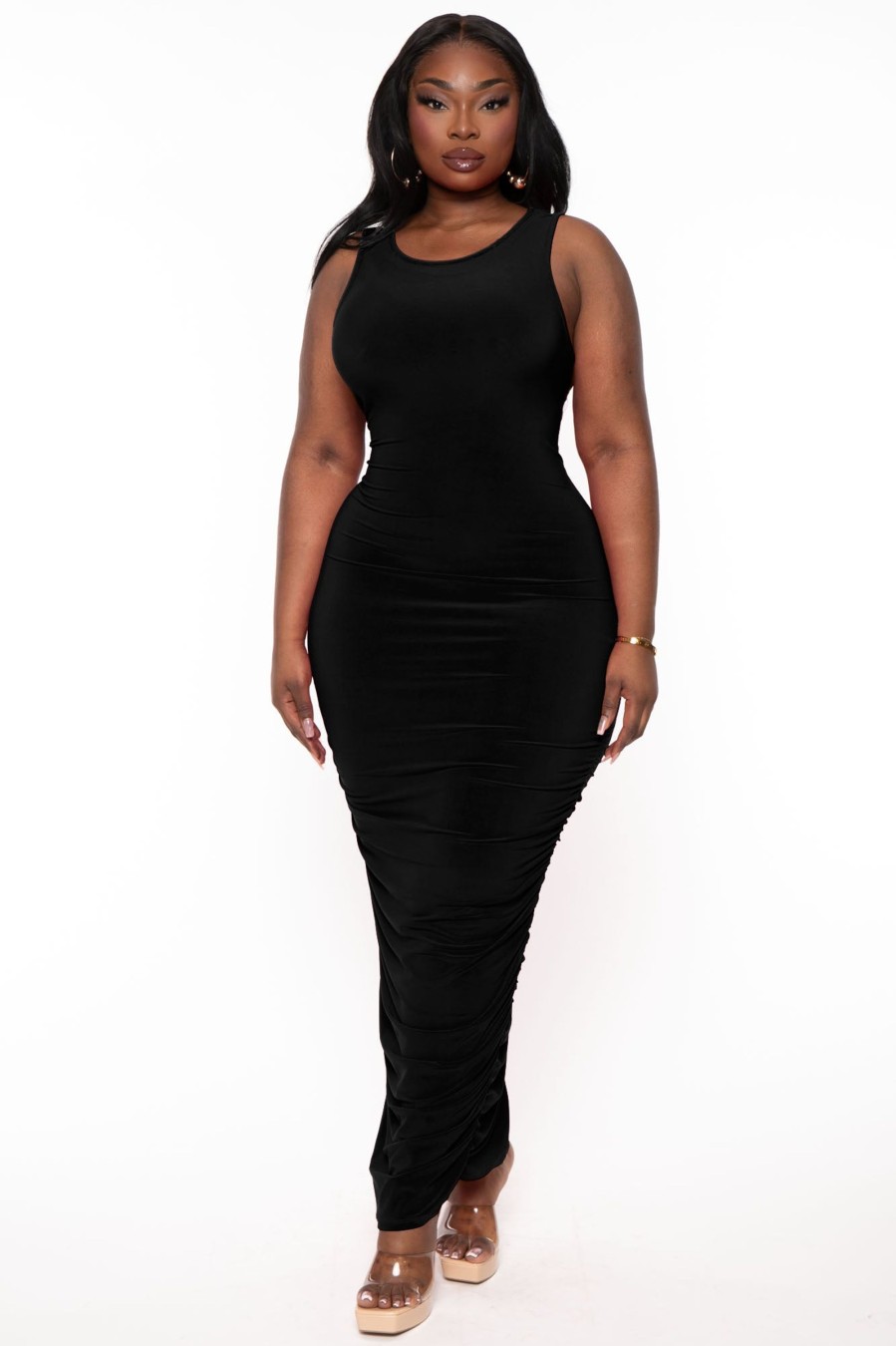 Dresses Gibiu | Plus Size Sia Ruched Bodycon Dress Black