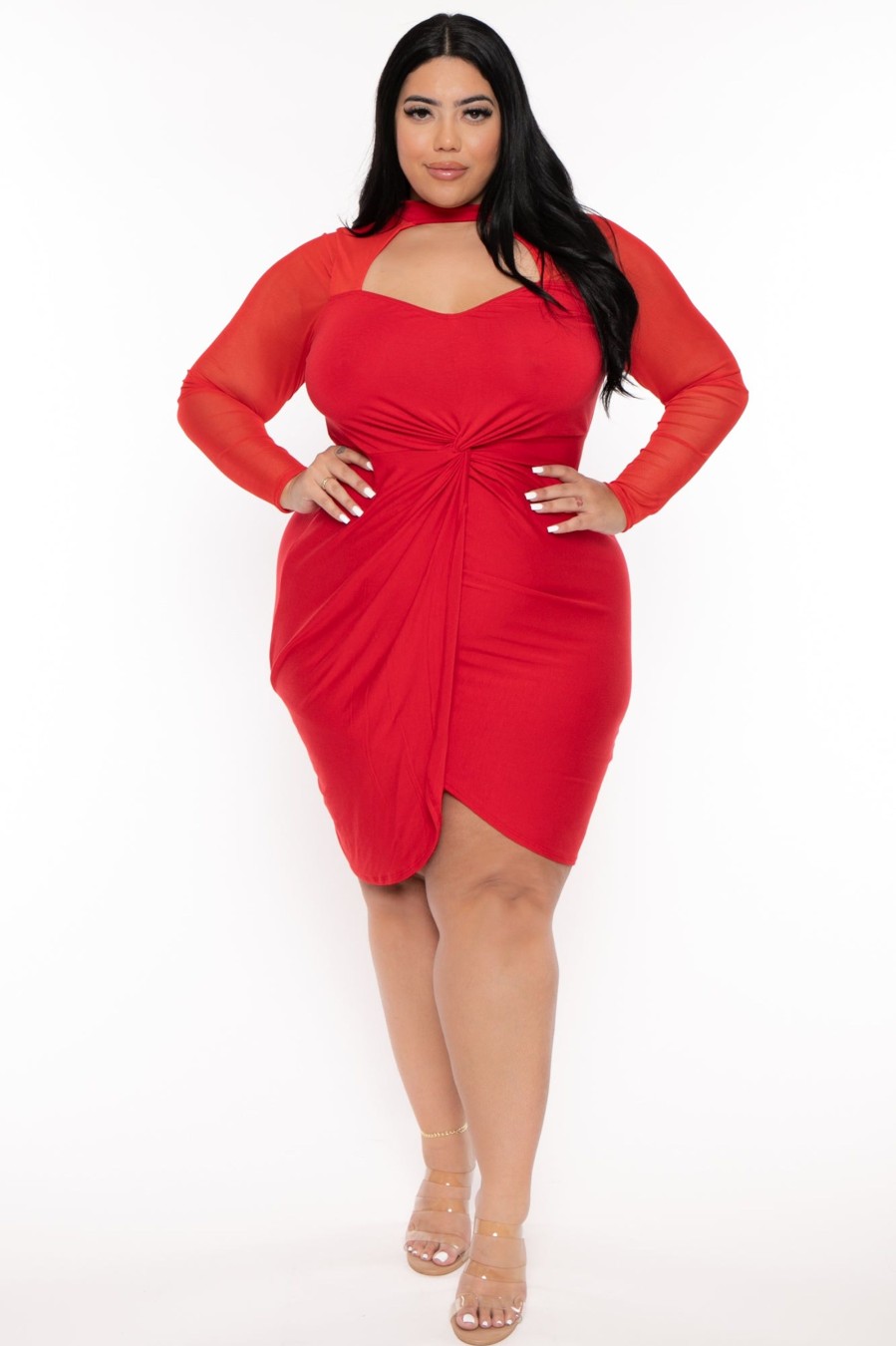 Dresses Curvy Sense | Plus Size Gisela Front Twist Dress Red