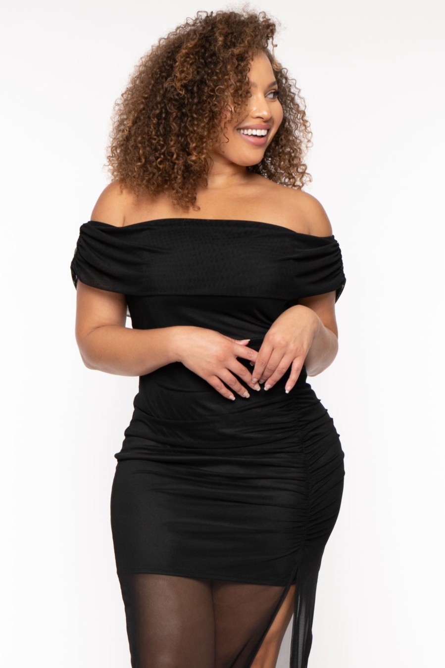 Dresses Curvy Sense | Plus Size Elyna Mesh Maxi Dress Black