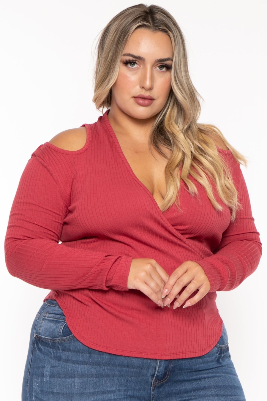 Tops CULTURE CODE | Plus Size Halter Cold Shoulder Top Berry