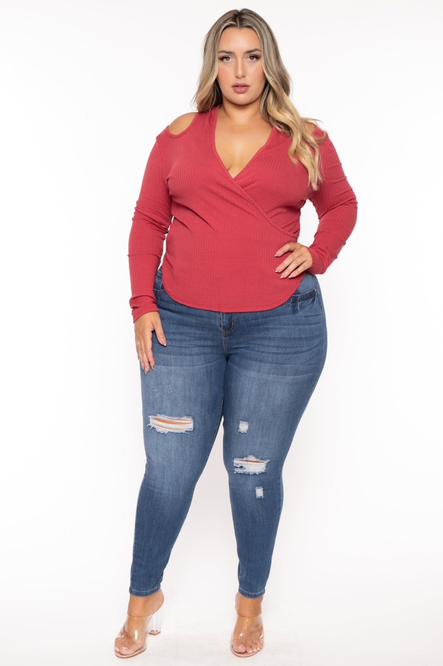 Tops CULTURE CODE | Plus Size Halter Cold Shoulder Top Berry