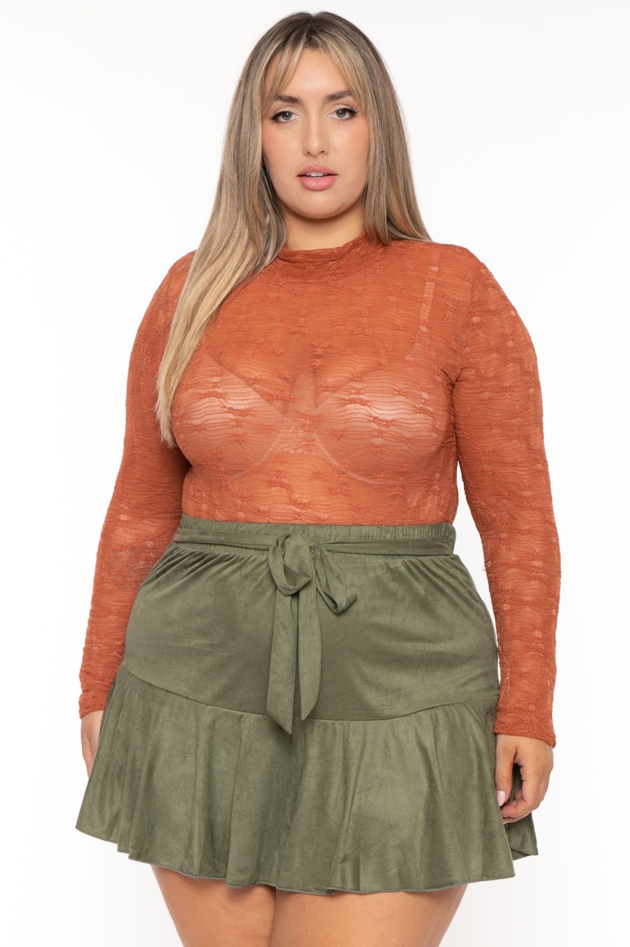 Bottoms GEE GEE | Plus Size Leanly Suede Skort Olive