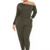 Jumpsuits & Rompers Curvy Sense | Plus Size Off The Shoulder Jumpsuit Olive