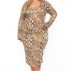 Dresses Curvy Sense | Plus Size Adeline Snake Print Midi Dress Taupe