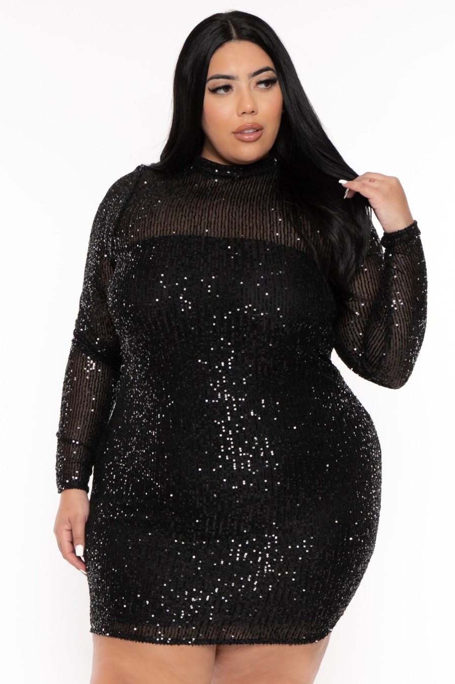 Dresses Curvy Sense | Plus Size Citlali Sequins Dress Black