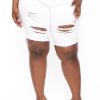 Jeans & Denim D ROCK | Plus Size Distressed Bermuda Jean Shorts White