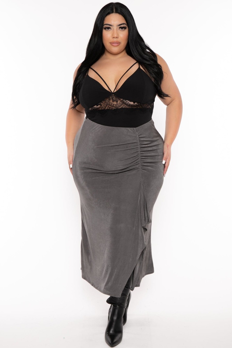 Bottoms CULTURE CODE | Plus Size Darby Drape Midi Skirt Charcoal