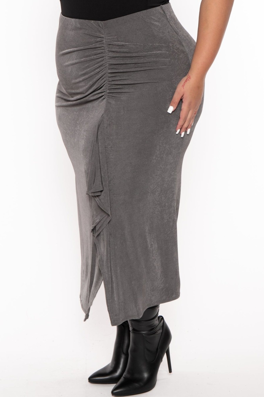 Bottoms CULTURE CODE | Plus Size Darby Drape Midi Skirt Charcoal