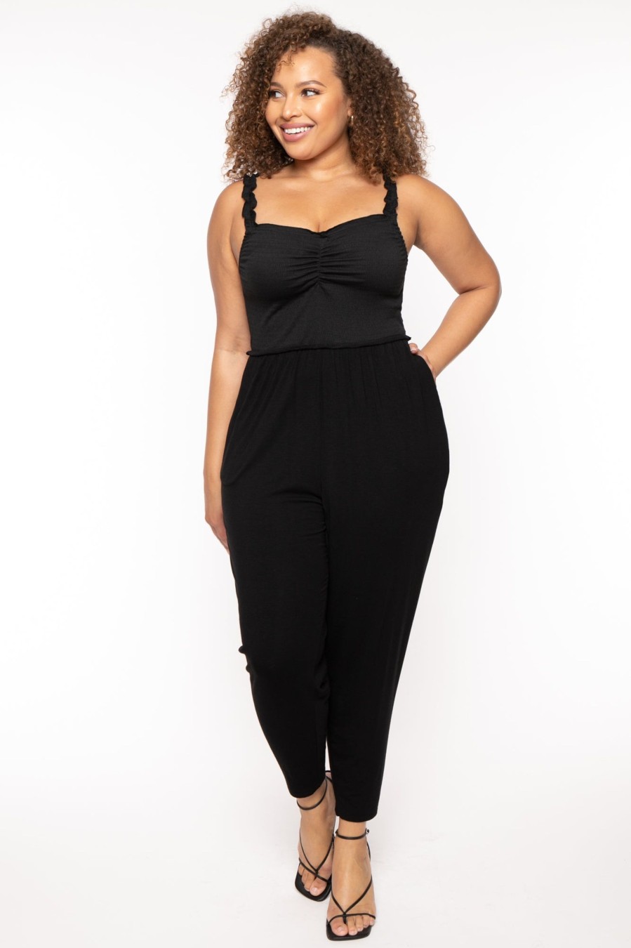 Little Black Styles Curvy Sense | Plus Size Chelly Smocked Jumpsuit Black