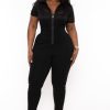 Jumpsuits & Rompers Curvy Sense | Plus Size Winona Lace Top Zipper Jumpsuit Black