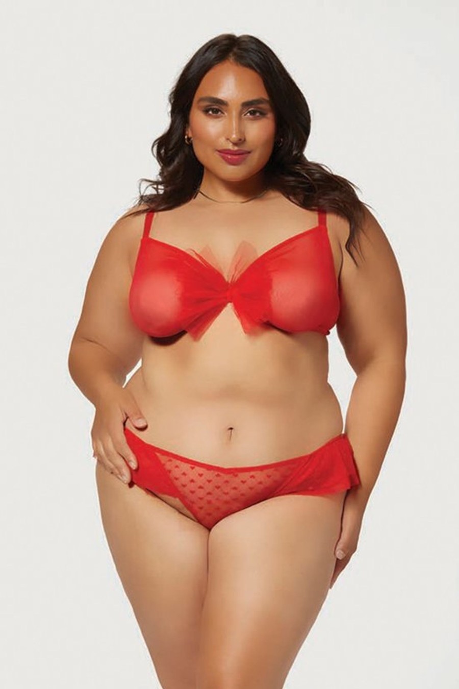 Intimates DOONA DI CAPRI | Plus Size Fire Love 2 Piece Mesh Lingerie Set Red