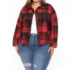 Outerwear GEE GEE | Plus Size Distress Plaid Fringe Jacket Red