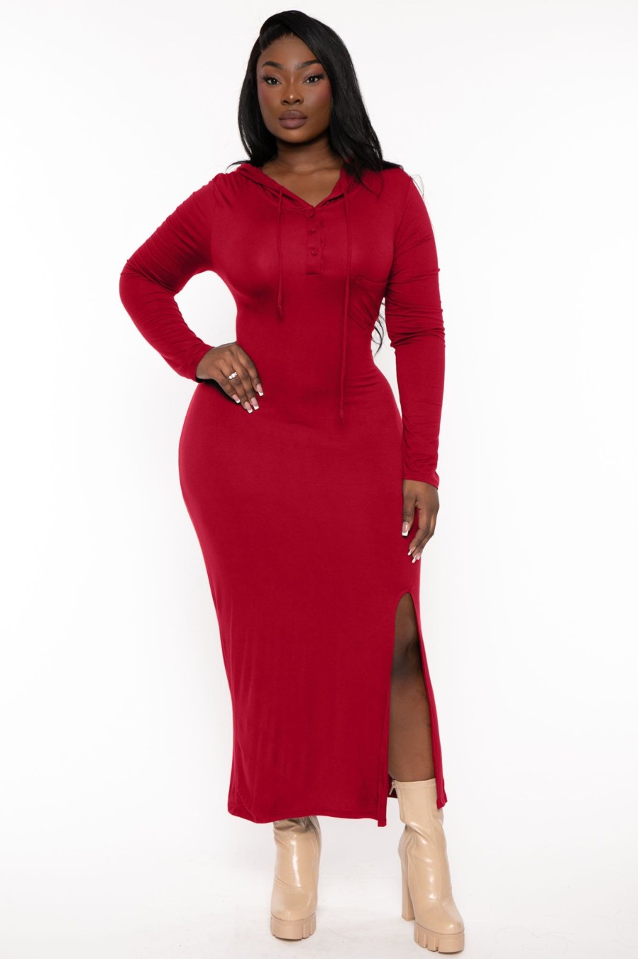 Dresses CULTURE CODE | Plus Size Adrienne Hoodie Maxi Dress Burgundy