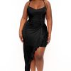 Little Black Styles Curvy Sense | Plus Size Seline Faux Wrap Ruffle Dress Black