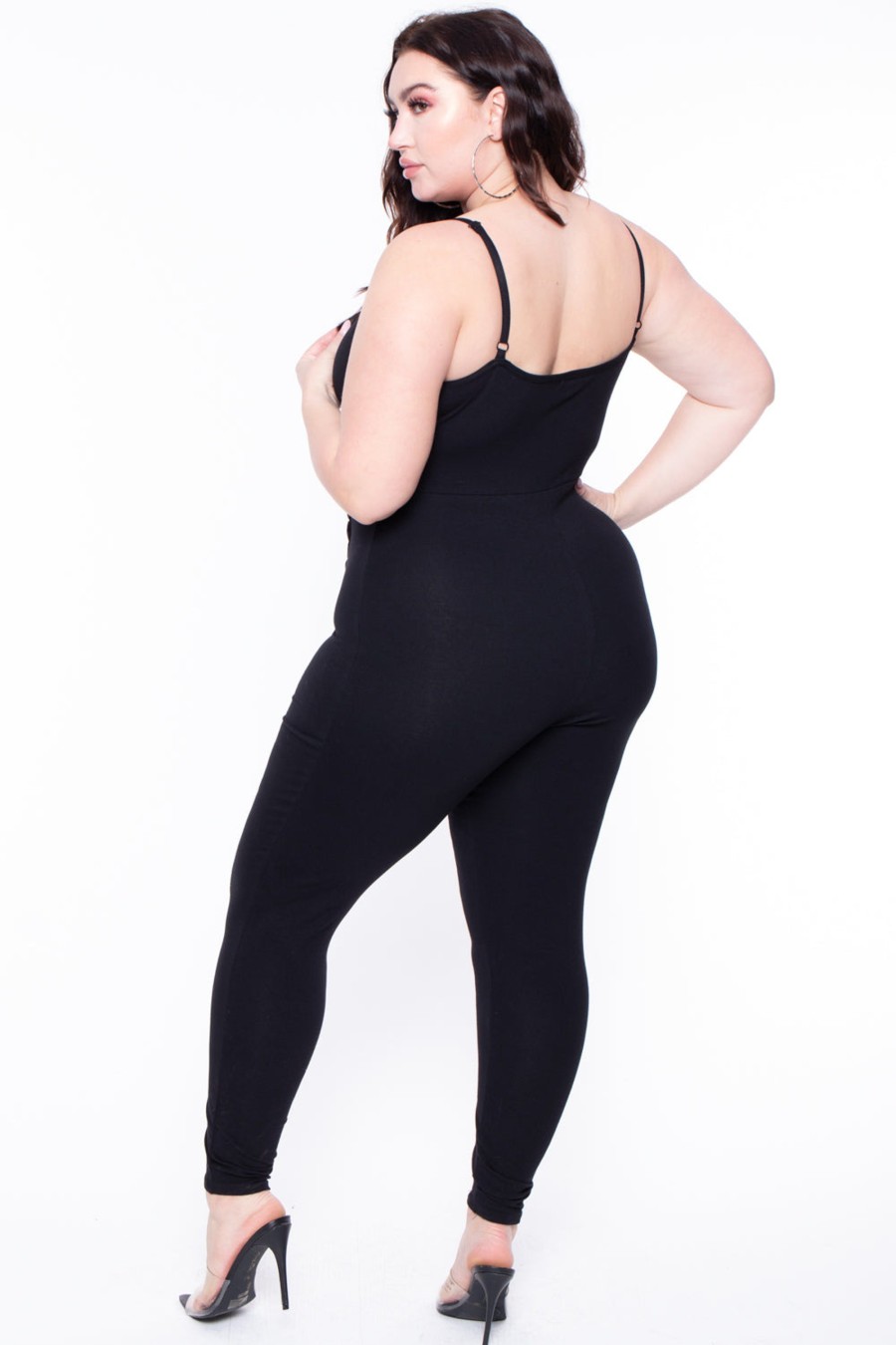 Little Black Styles Curvy Sense | Plus Size Grommet Lace Up Jumpsuit Black