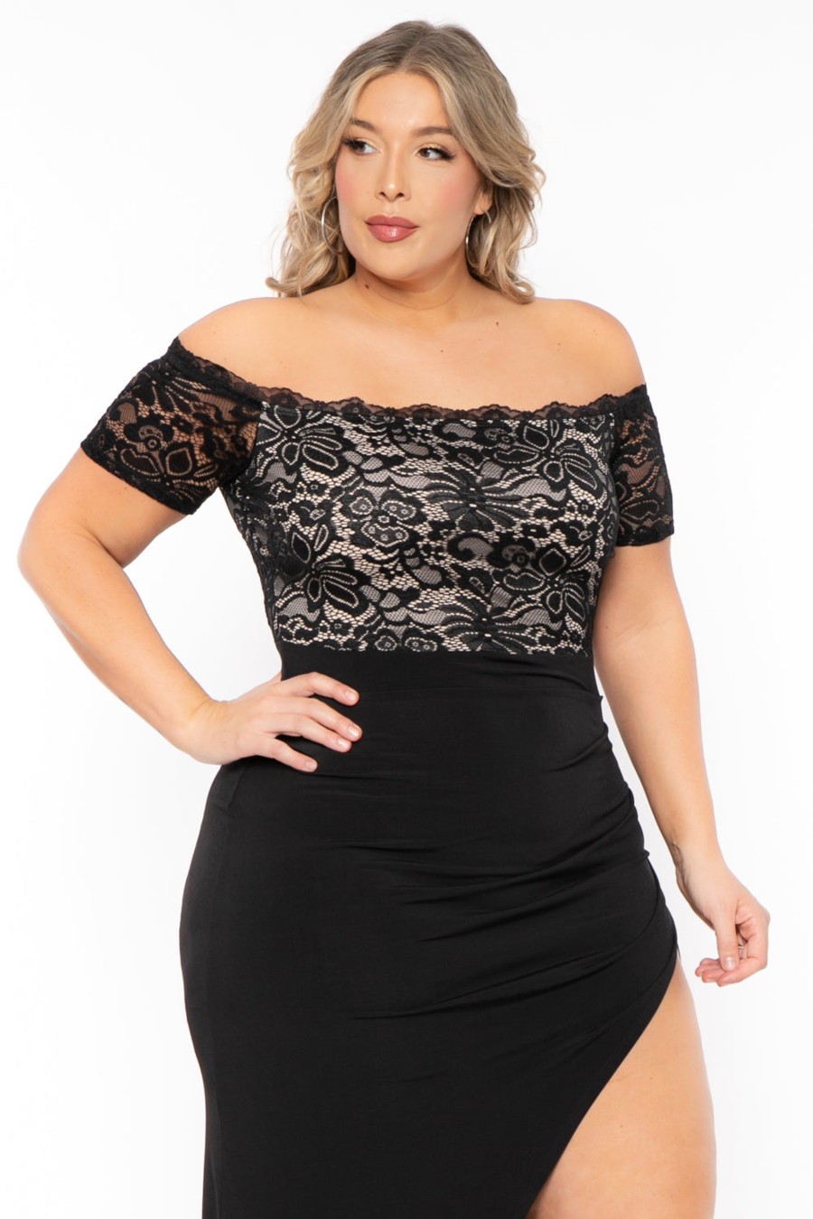 Little Black Styles Curvy Sense | Plus Size Layla Lace Top Maxi Dress Black