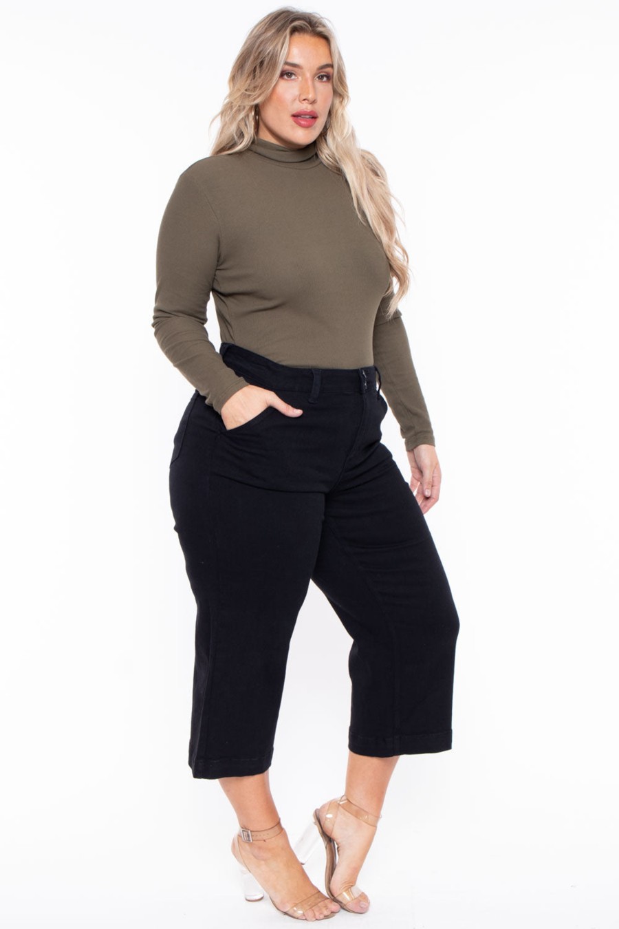 Tops Ambiance | Plus Size Ribbed Turtleneck Top Olive