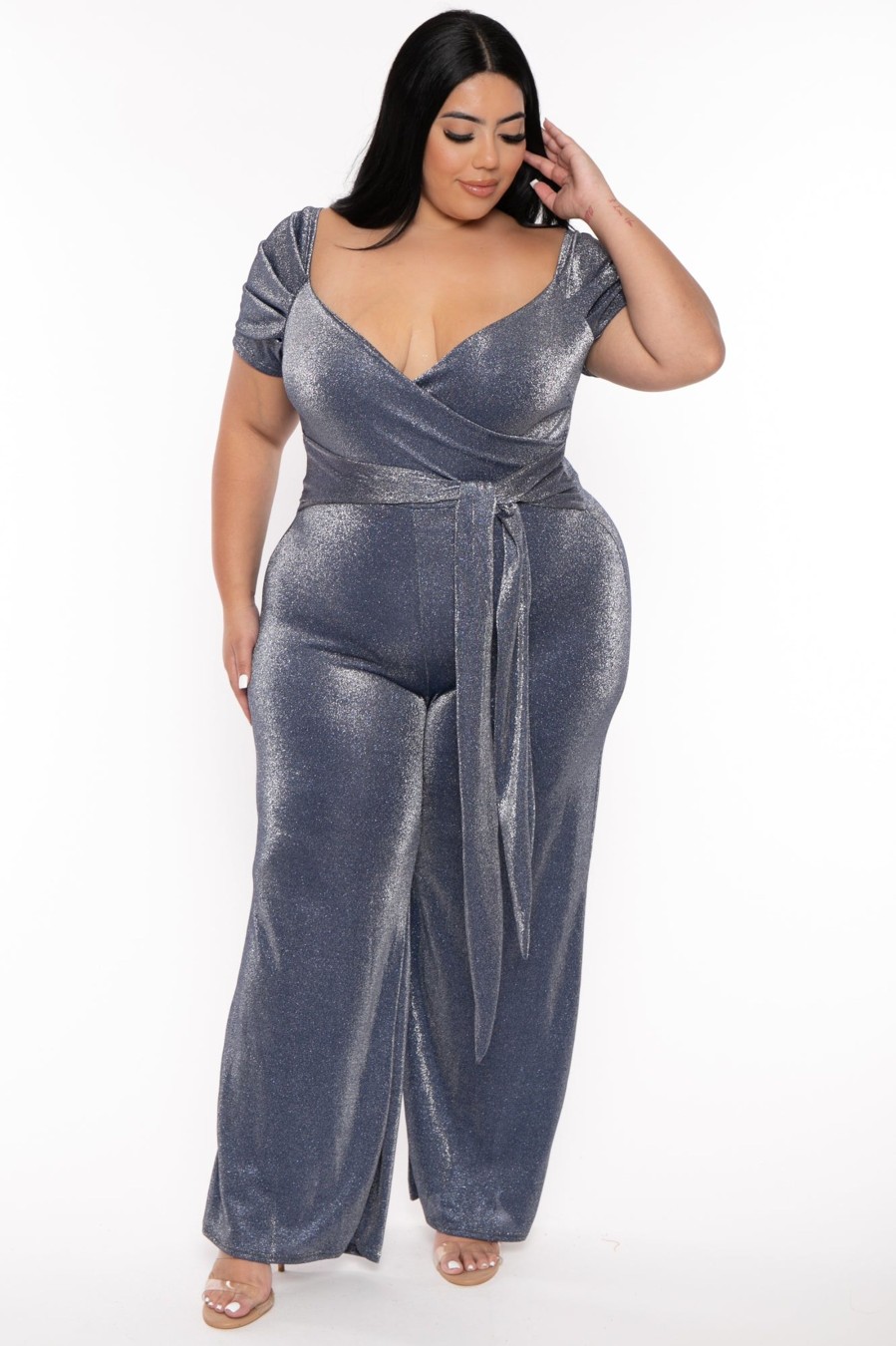 Jumpsuits & Rompers Gibiu | Plus Size Caris Glitter Jumpsuit Blue