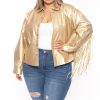 Outerwear GEE GEE | Plus Size Tiffany Fringe Metallic Jacket Gold