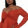 Dresses Curvy Sense | Plus Size Marilu Front Twist Flare Dress Rust