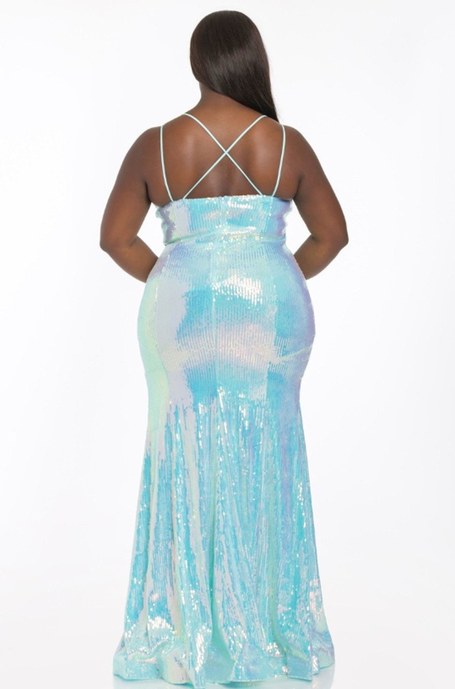 Dresses Banjul | Plus Size Mermaid Sequins Gown Baby Blue