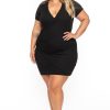 Dresses Curvy Sense | Plus Size Risette Front Drape Dress Black