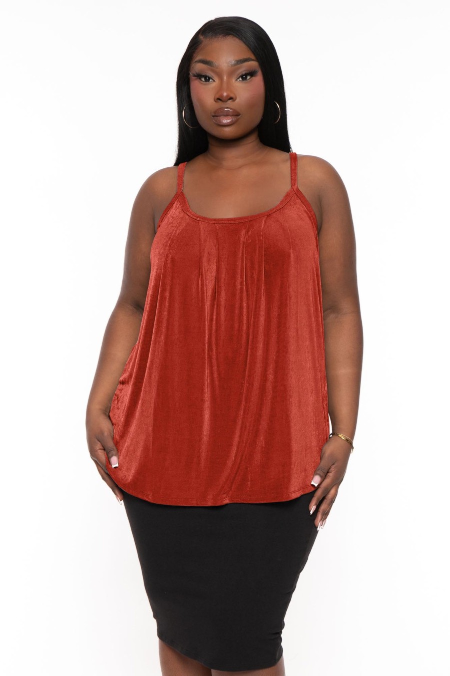 Tops CULTURE CODE | Plus Size Front Pleated Cami Top Orange