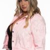 Outerwear Sweet Generis | Plus Size Crop Rhinestone Denim Jacket Pink