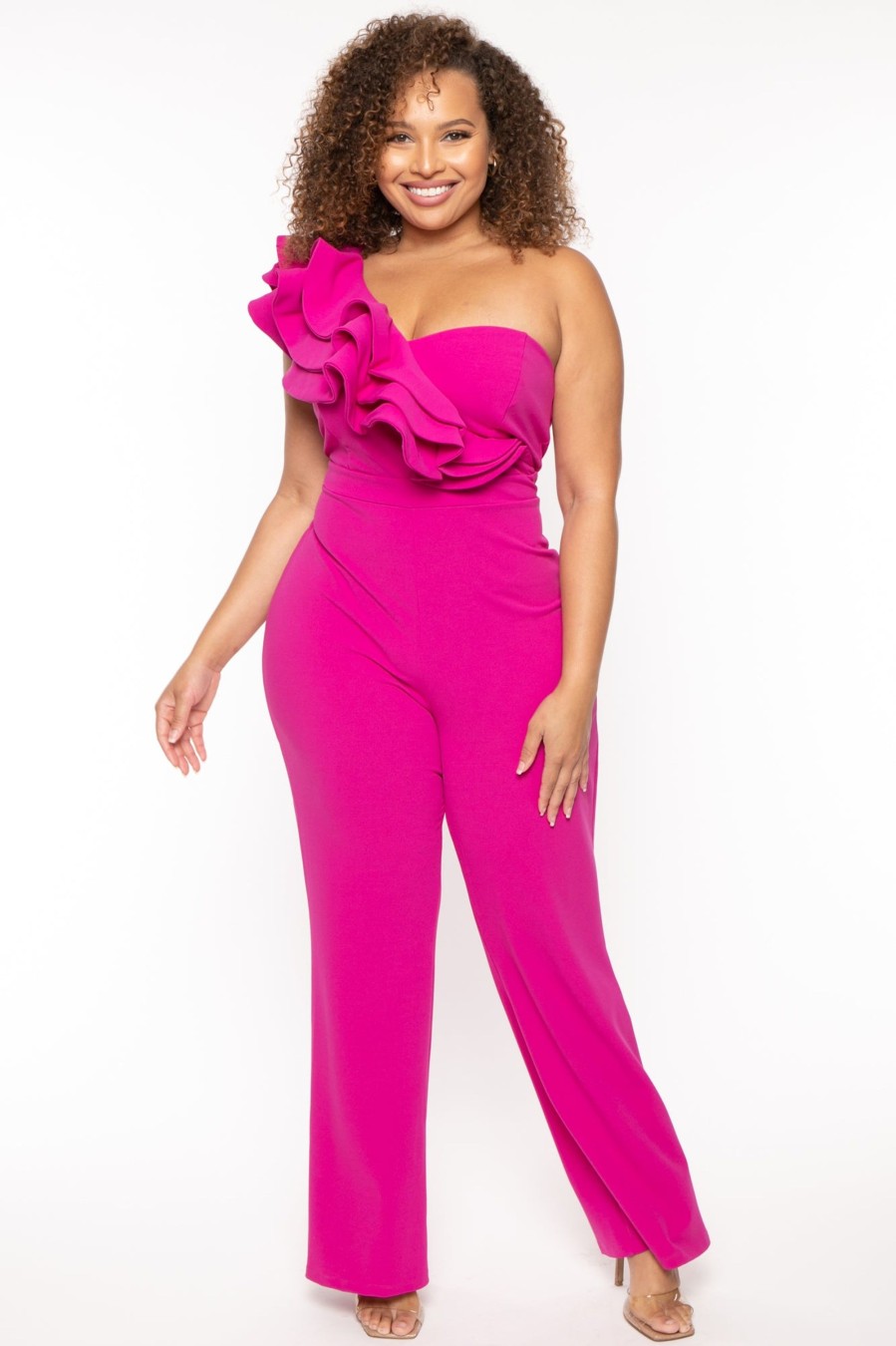 Jumpsuits & Rompers SYMPHONY | Plus Size Lydie Ruffle One Shoulder Jumpsuit Magenta