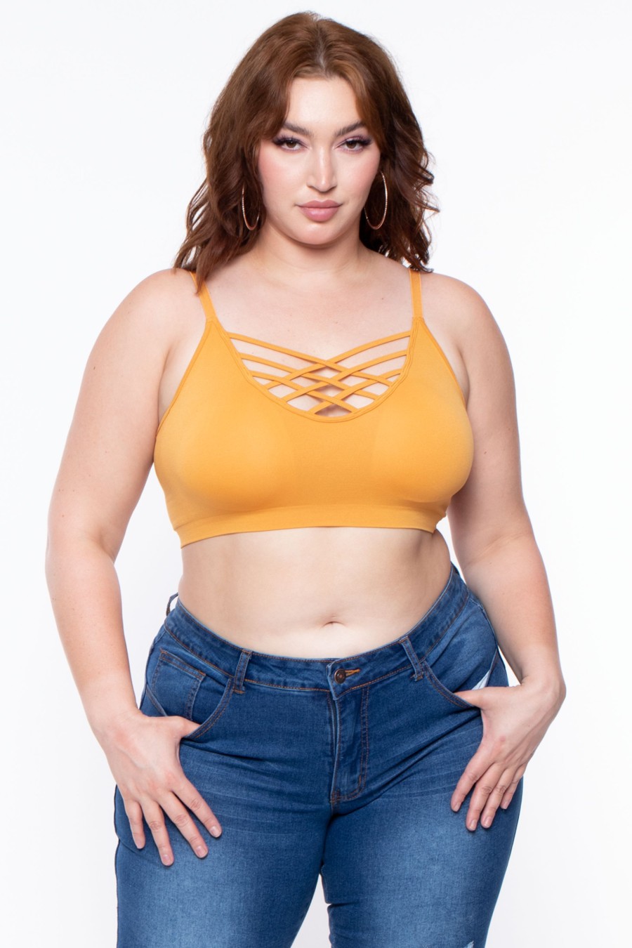 Tops Zenana | Plus Size Caged Bralette Ash Mustard