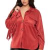 Outerwear Sweet Generis | Plus Size Suede Fringe Shirt Jacket Red