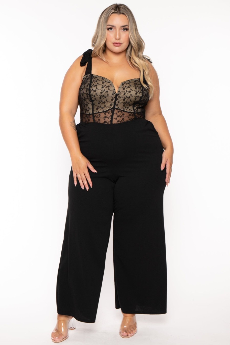 Little Black Styles Curvy Sense | Plus Size Esme Lace Top Jumpsuit Black