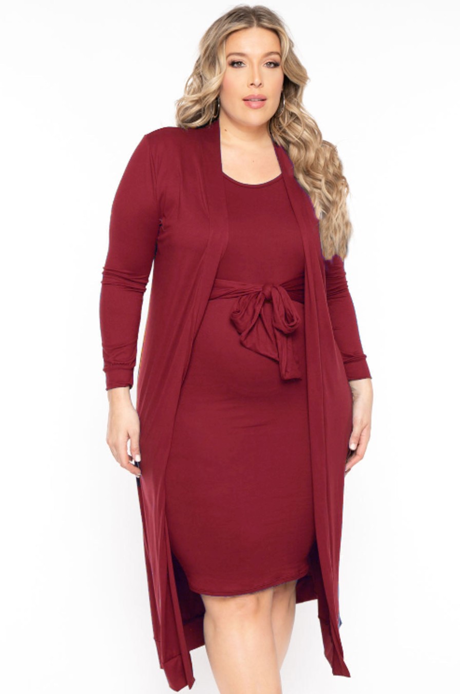 Matching Sets H u0026 H FASHION | Plus Size Shayla 2Pc Cardigan And Dress -Marsala Marasala