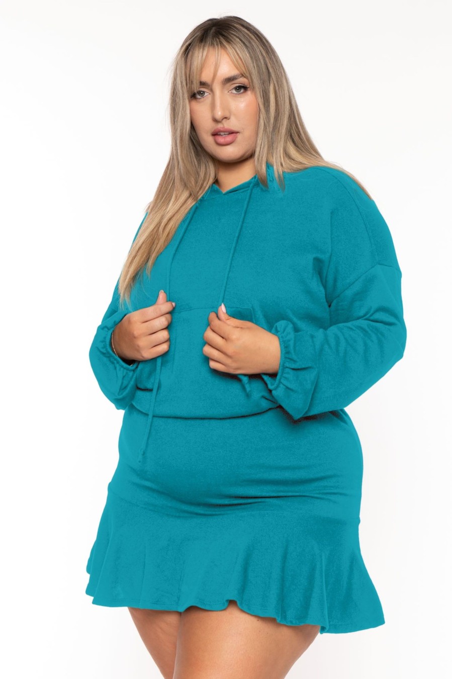 Dresses CULTURE CODE | Plus Size Tracie Hoodie Mini Dress Teal