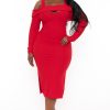 Dresses Curvy Sense | Plus Size Irie Cold Shoulder Midi Dress Red