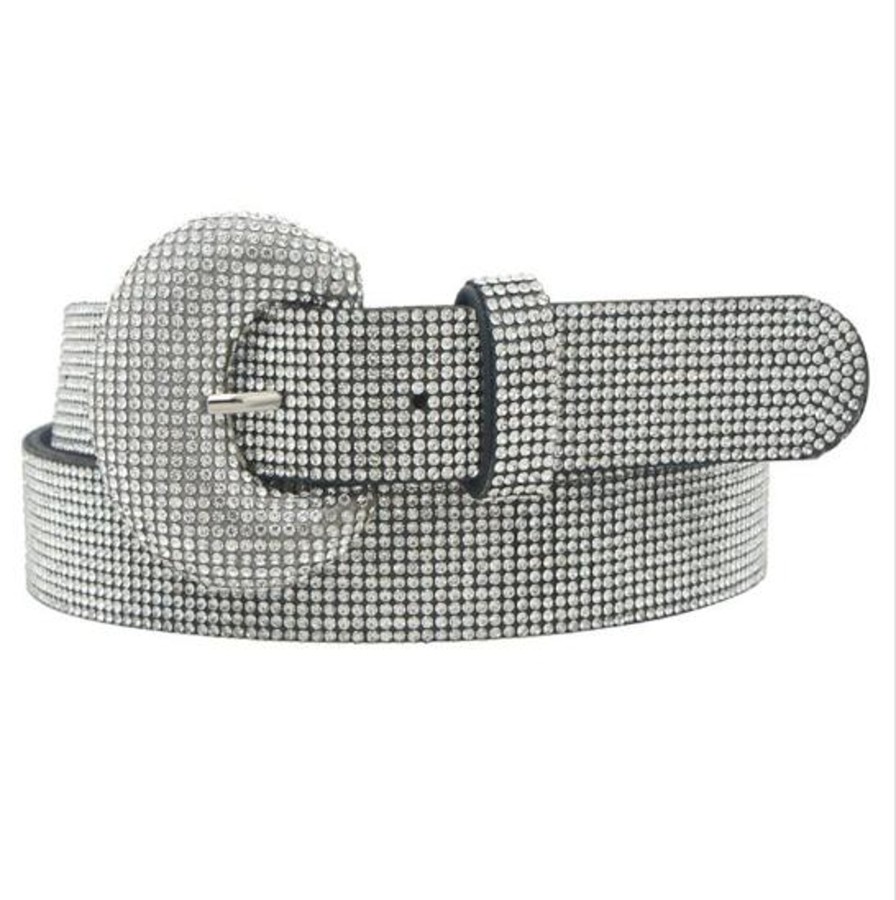 Accessories Bag Boutique | Plus Size Bezazzled Rhinestone Buckle Belt Silver