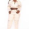 Jeans & Denim American Bazi | Plus Size High Rise Utility Cargo Jogger Ivory