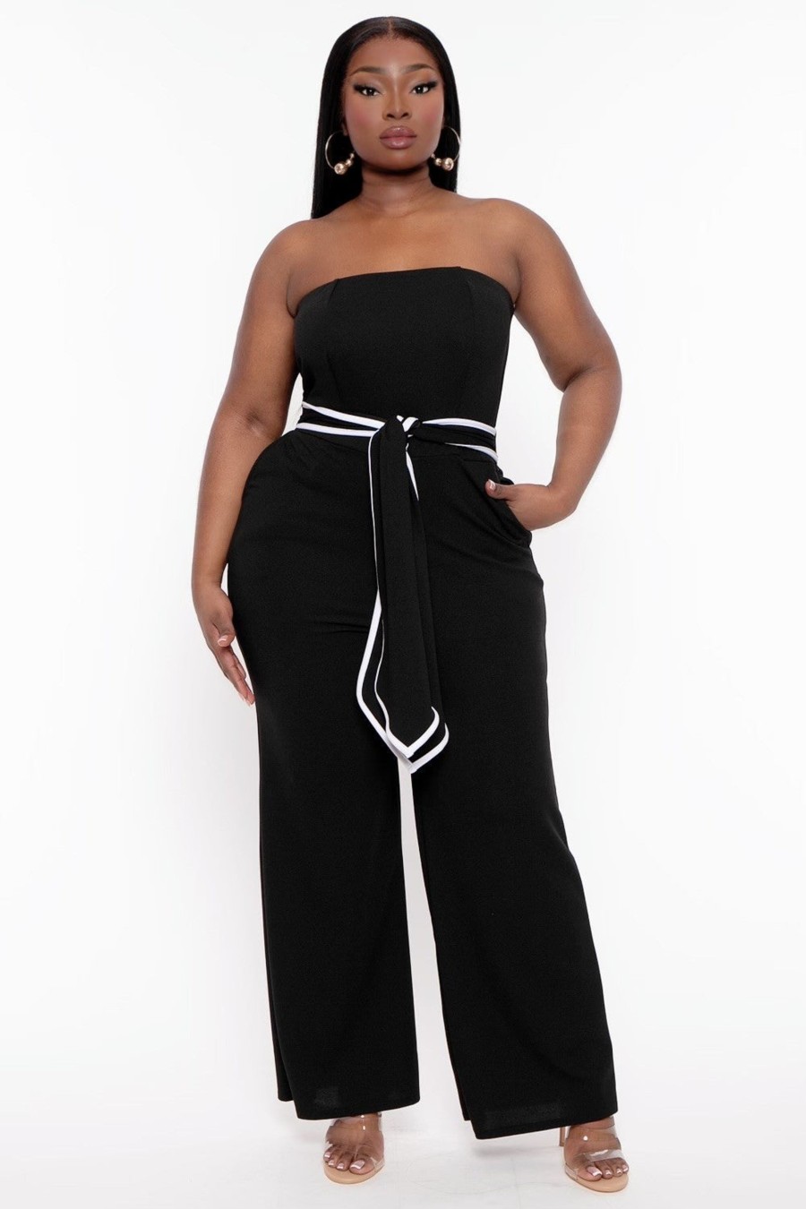 Little Black Styles Curvy Sense | Plus Size Larisa Front Tie Jumpsuit Black