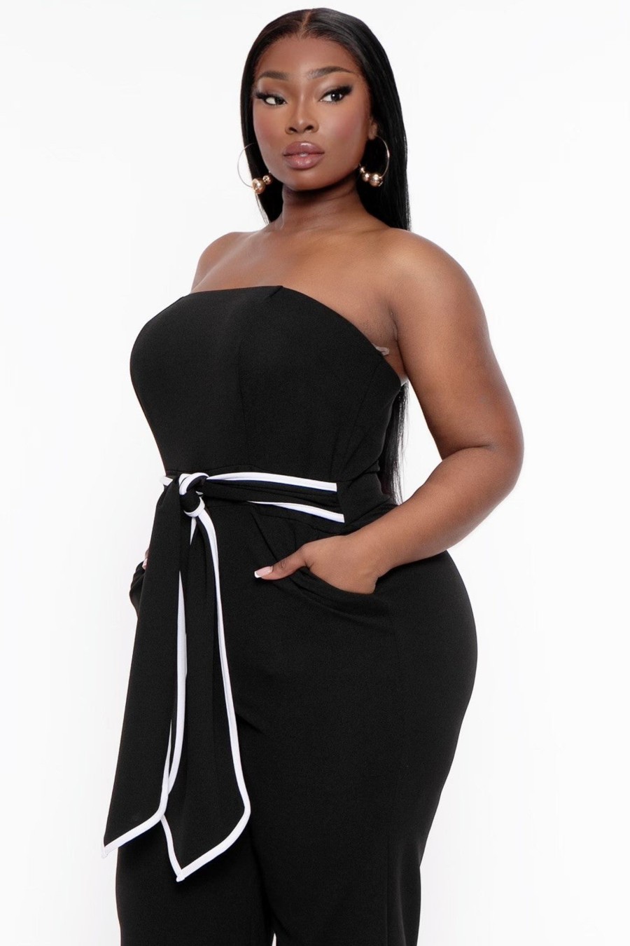 Little Black Styles Curvy Sense | Plus Size Larisa Front Tie Jumpsuit Black