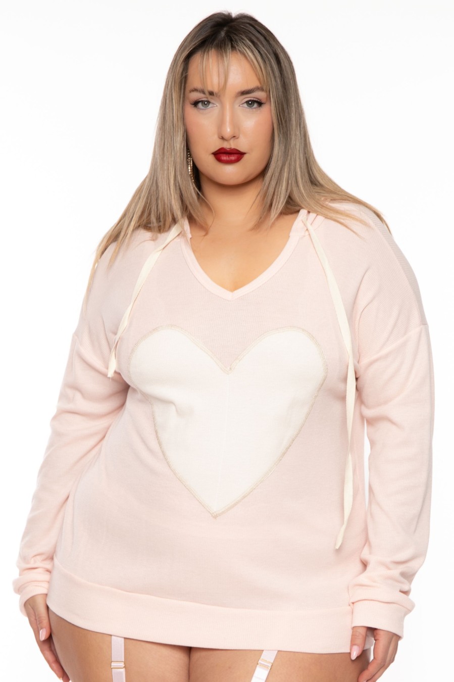 Tops HOPELY | Plus Size Melina Heart Hoodie Sweater Blush