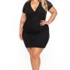 Little Black Styles Curvy Sense | Plus Size Risette Front Drape Dress Black