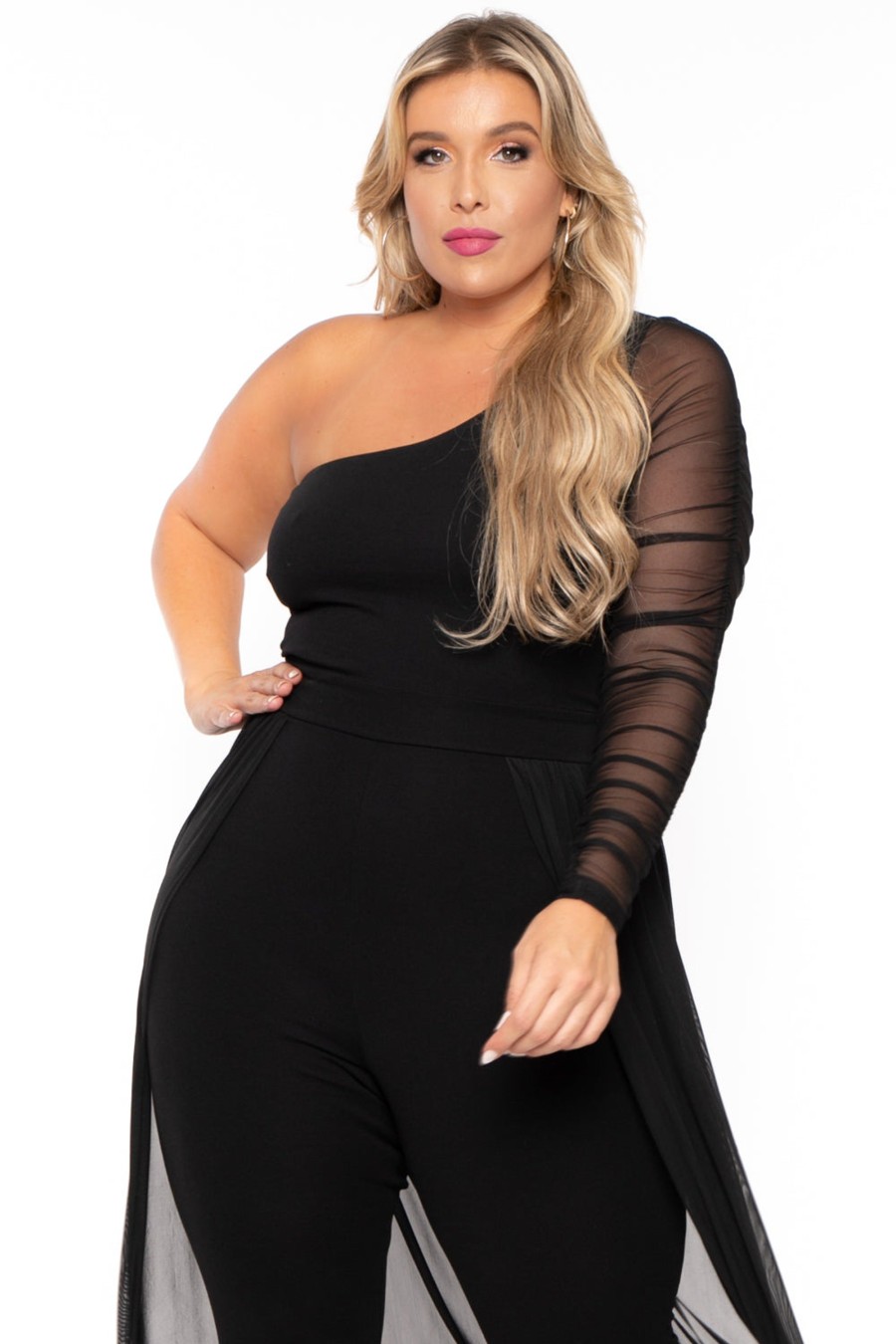 Little Black Styles Curvy Sense | Plus Size Baylin Overlay Jumpsuit Black