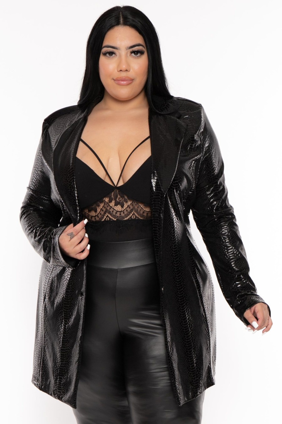 Outerwear GIBIU | Plus Size Faux Crocodile Jacket Black