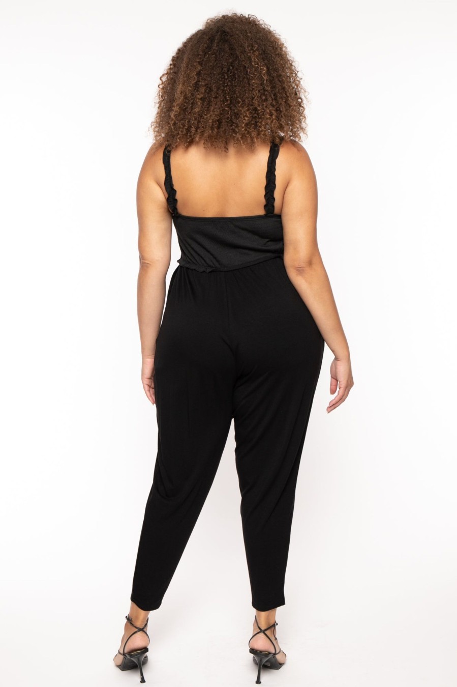 Jumpsuits & Rompers Curvy Sense | Plus Size Chelly Smocked Jumpsuit Black