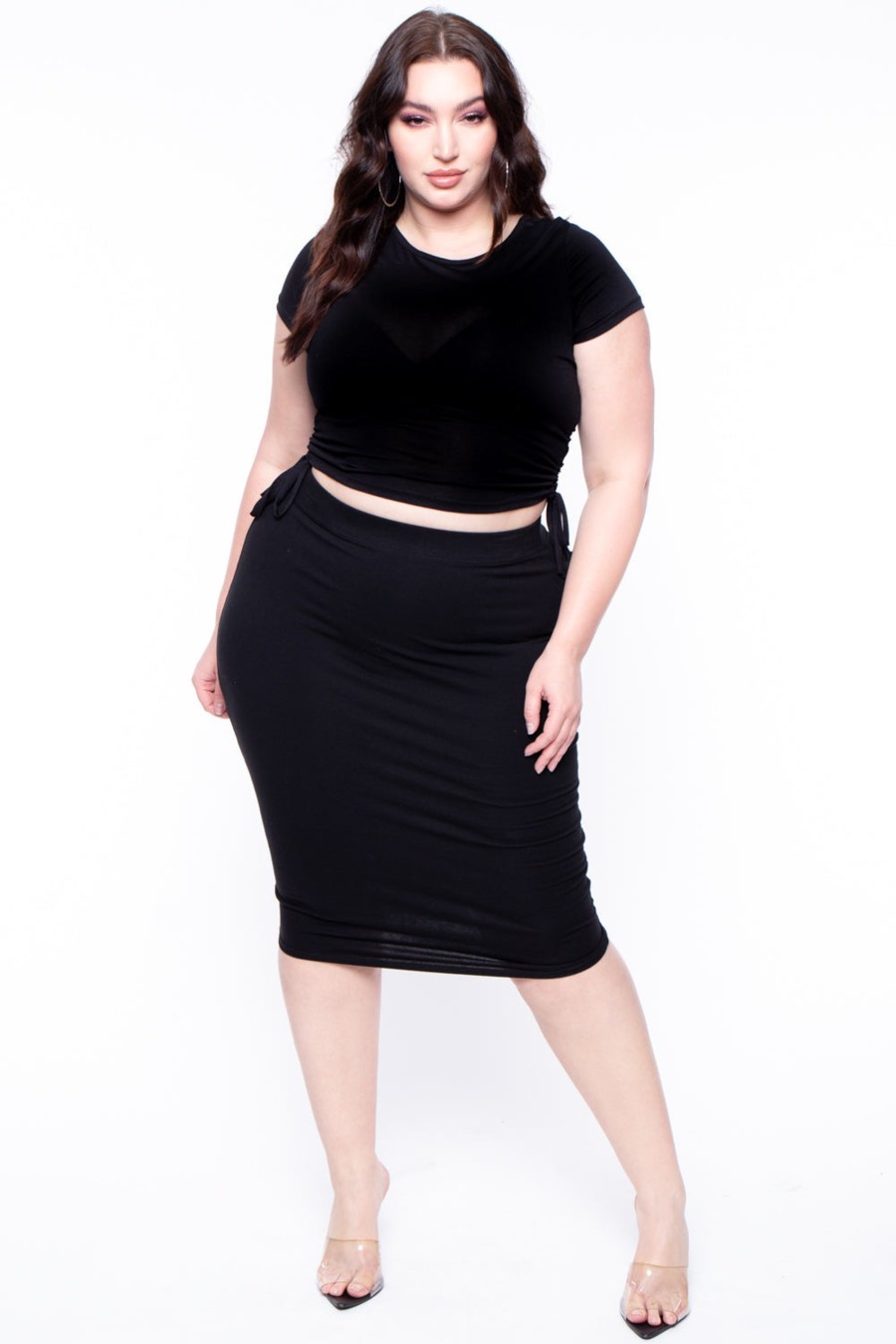 Bottoms Zenana | Plus Size Knit Pencil Skirt Black