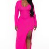 Dresses Curvy Sense | Plus Size Nadya Ribbed Maxi Dress Pink