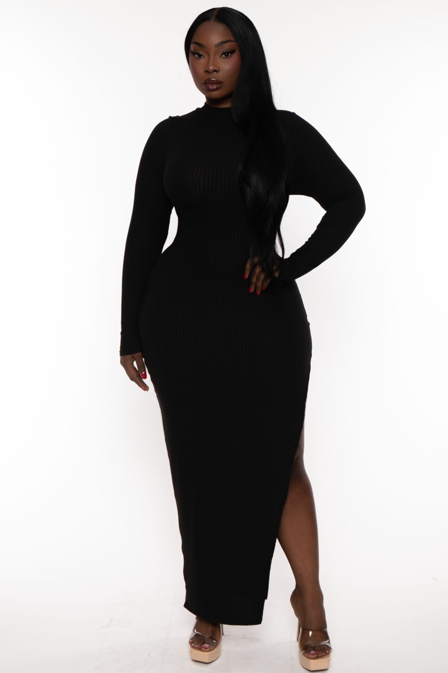 Little Black Styles Curvy Sense | Plus Size Asiah Ribbed Maxi Dress Black