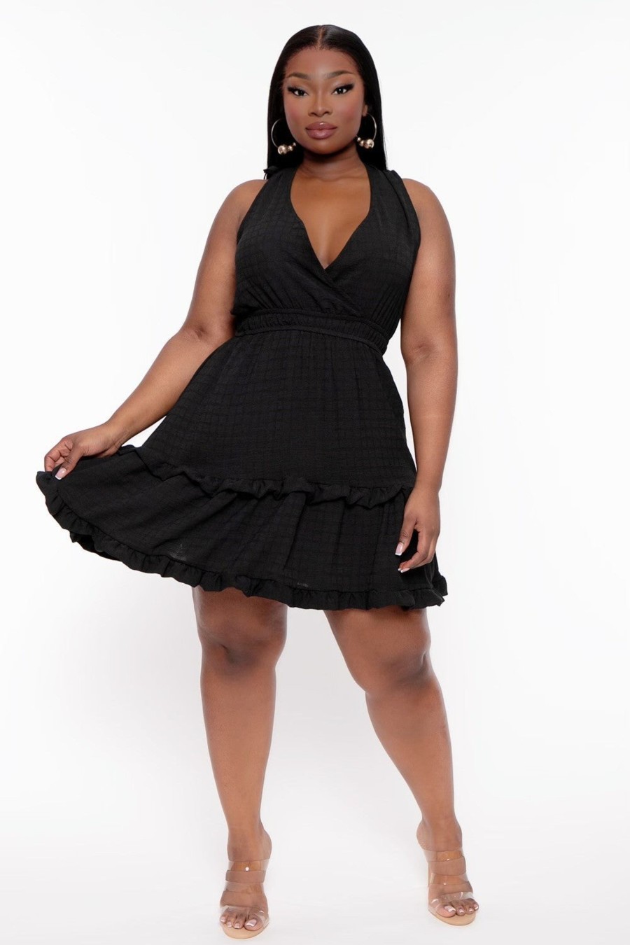 Little Black Styles Curvy Sense | Plus Size Delia Tiered Ruffle Dress Black