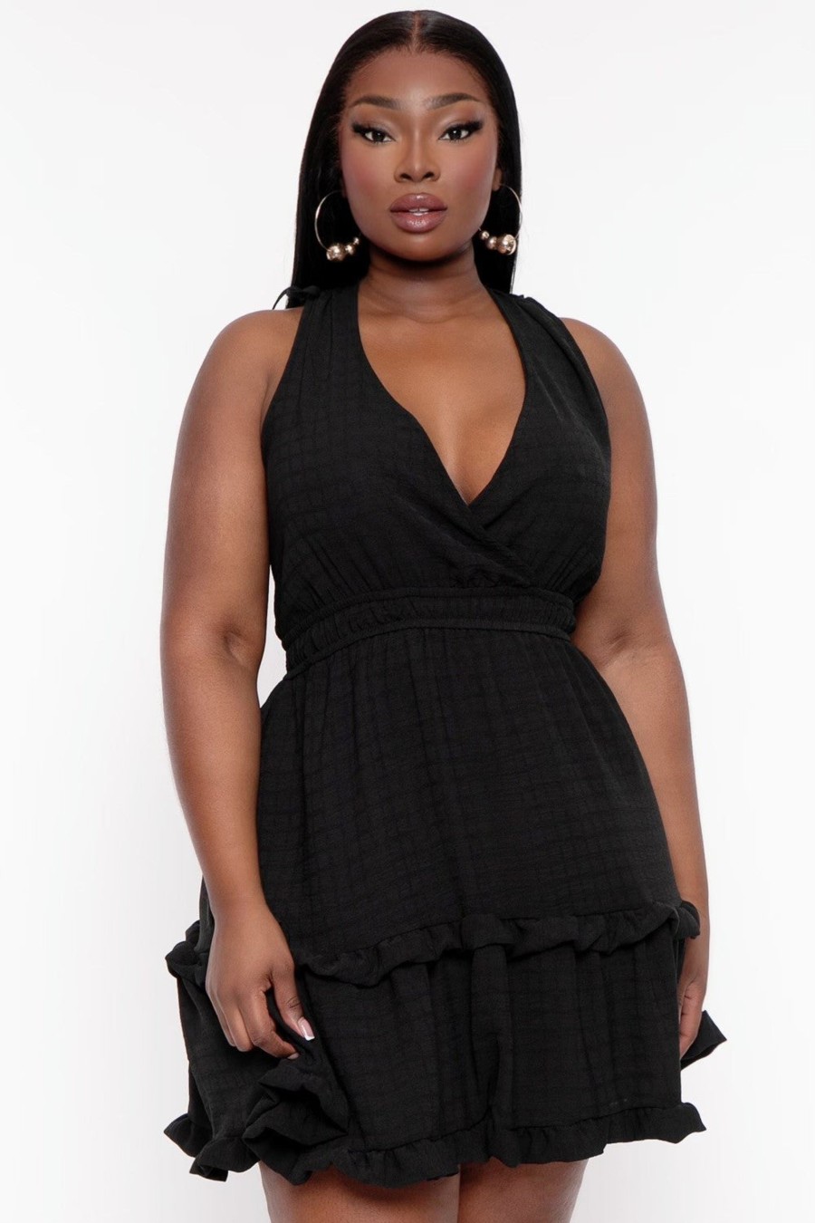 Little Black Styles Curvy Sense | Plus Size Delia Tiered Ruffle Dress Black