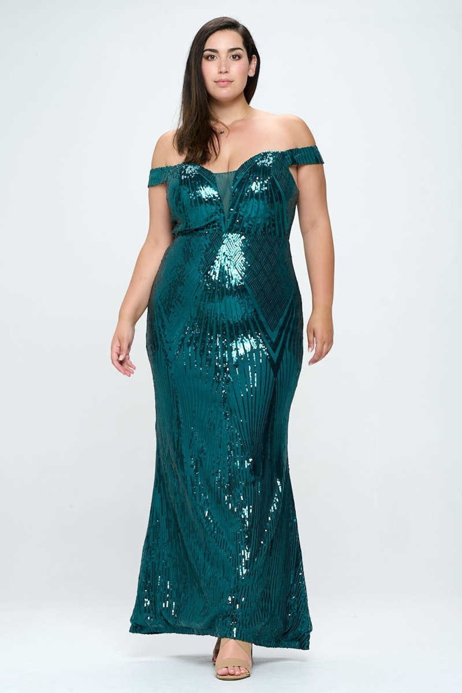 Dresses RICARICA | Plus Size Isla Sequins Sweetheart Neckline Gown Emerald